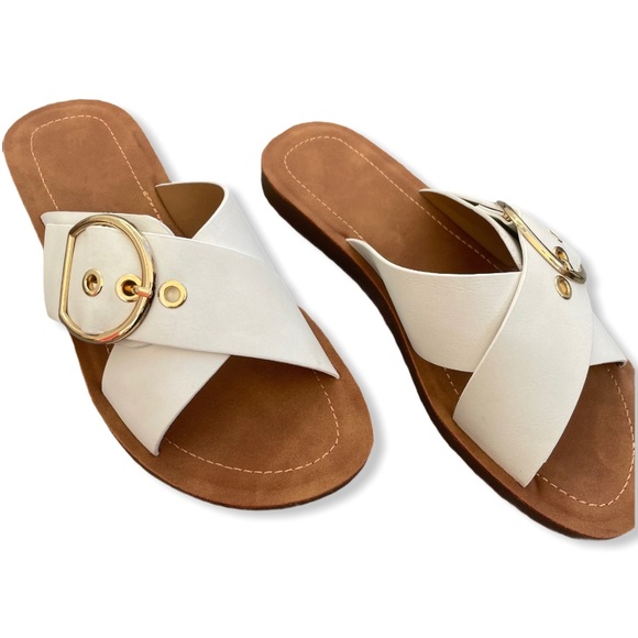 White Adjustable Buckle Criss Cross Sandals - Picture 6 of 11